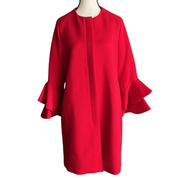 ZARA GORGEOUS RED COAT WITH BEAUTIFUL RUFFLED SLEEVES, Z. L, NWT - Picture 1 of 13